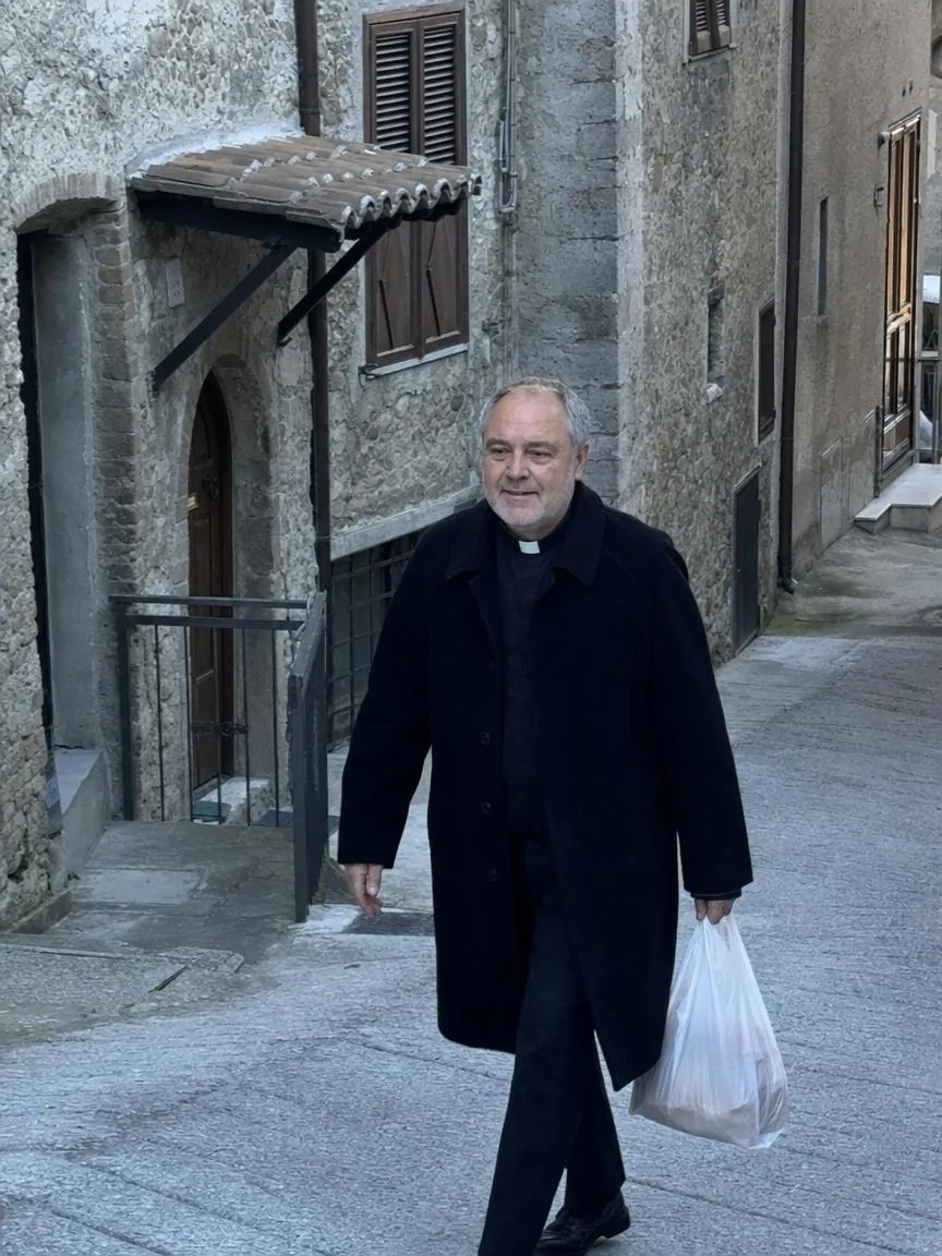 A northern Italian hill town in winter, the street where Fr. Marco served as a parish priest